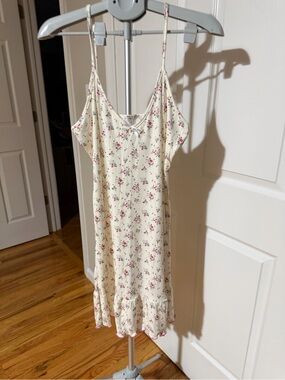 Cream Floral Slip Dress with Pink Rose Print